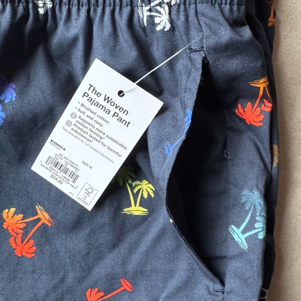 💚💚 Navy Blue Pajama Sleep Pants with Colorful Prints & Side Pockets. NWT size: M